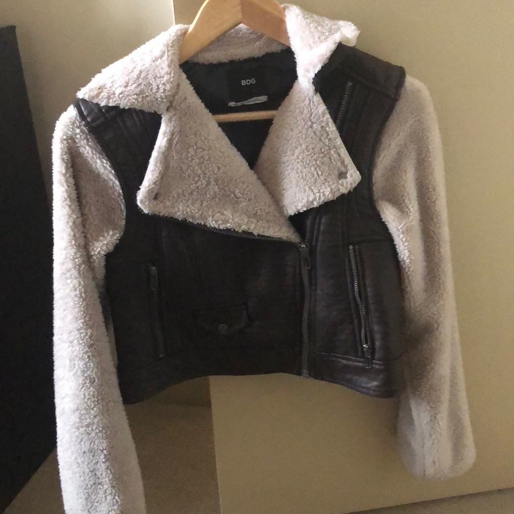 BDG Pleather & Fleece Bomber Jacket
